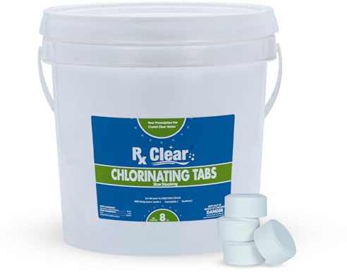 Rx Clear 1 Inch Chlorine Tabs | 8 Pounds | Use Tablets as Bactericide, Algaecide, & Disinfectant in Swimming Pools | Stabilized, Long Lasting, Slow Dissolving, & UV Protected