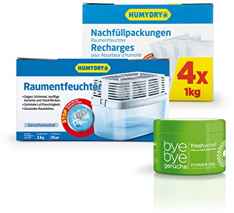 HUMYDRY® Keller - Set - Beseitigt zu hohe Luftfeuchtigkeit und unangenehme Gerüche in großen Räumen wie z.B Garage, Keller, Wohnzimmer - Verhindert Kondensation, Schimmel und modrige Gerüche