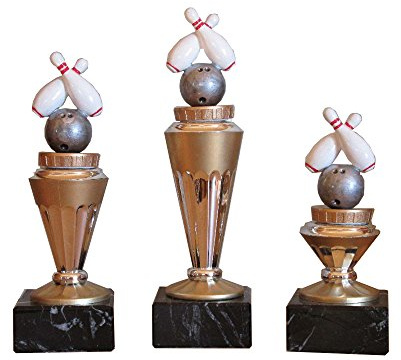 RaRu 3er-Serie Bowling-Pokale (RH) auf Marmorsockel mit Wunschgravur