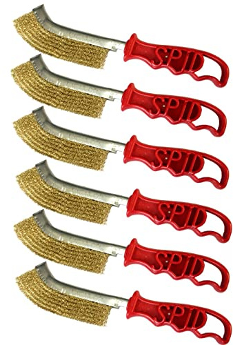 (Pack of 6) Genuine SIT SPID Brass Coated Steel Wire Brushes - Rust Removal, BBQ Cleaning