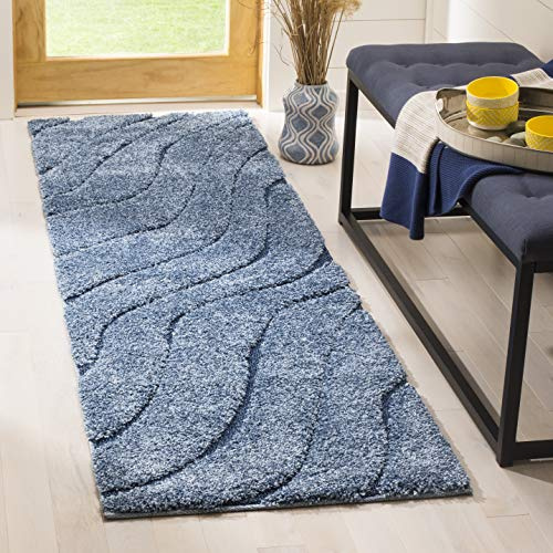SAFAVIEH Florida Shag Collection Runner Rug - 2'3 x 7', Light Blue & Blue, Non-Shedding & Easy Care, 1.2-inch Thick Ideal for High Traffic Areas in Living Room, Bedroom (SG472-6065)