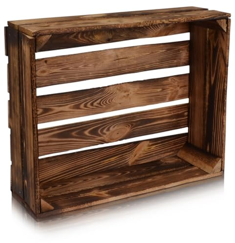 CHICCIE Holzkiste im Vintage Look geflammt dunkel 50x40x15cm - Obstkiste Kiste