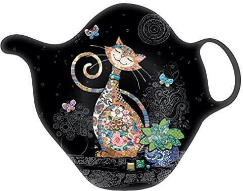 Kiub Melamine Tea Bag Rest Jewels Cat Design Black