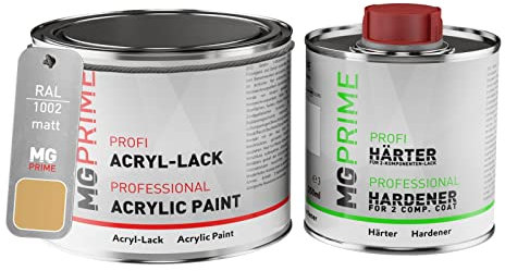 RAL 1002 Jaune sable/Sand yellow Peinture acrylique mate Pot de 0,75 litre / 750 ml, y compris le durcisseur