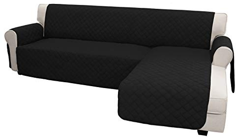 Easy-Going L Shape Sofa Cover - Chaise Lounge Slip Cover Reversible Sofa Protector for Pets, Kids & Furniture (X-Large, Black/Black)