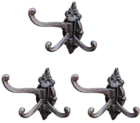 TentHome 3er Set Garderobenhaken Haken Garderobe drehbar Kleiderhaken Gusseisen Antik Landhaus Wandhaken für Bad Küche Garten Rustikal schwarz-braun (A) | Schwerlast Landhaus Wandhaken für Bad Küche Garten Rustikal Schwarz-braun A 3er Set