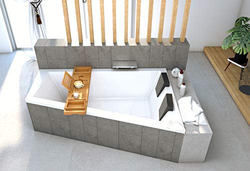ECOLAM® Badewanne Trapezwanne Intima Duo Eckwanne für Zwei 180x125 cm RECHTS + Styroporverkleidung zum Verfliesen + Ablage Bambus + 2x Kopfstütze Ab- und Überlauf Automatik Füße Silikon
