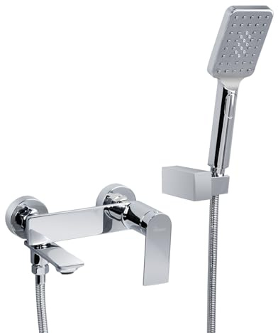 PHASAT Badewannenarmatur mit Handbrause Wandmontage Badewanne Wasserhahn mit 90° Drehbaren Auslauf, Messing Wandhalterung Wannenarmatur, Chrom BC03E
