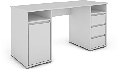 byLIVING Schreibtisch Lobo, 3 Schubladen, 1 Tür, 2 Fächer, Weiß | Arbeitsfläche 138 x 55 cm, Bürotisch, B 138, H 75, T 55 cm