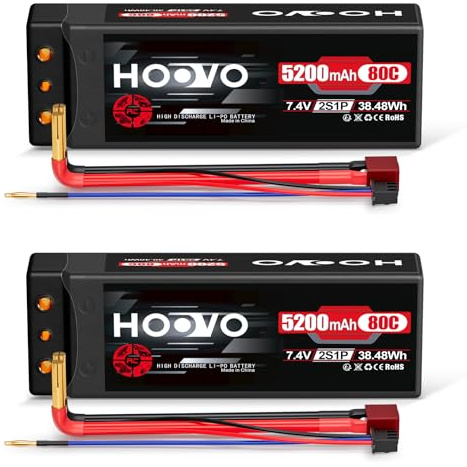 HOOVO 2S LiPo Akku 7,4V 80C 5200mAh RC Batterie Hartschale mit Deans-T Stecker für RC Auto Boot Truck LKW Truggy RC Hobby (2 Packungen)
