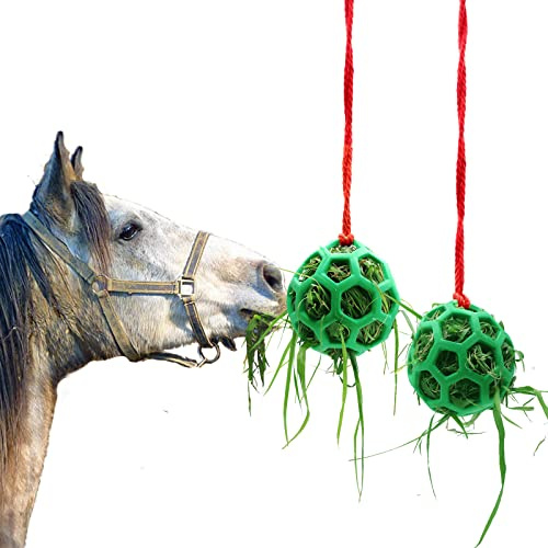 Tirifer 2pcs Horse Treat Ball Hay Feeder Toy - Hanging Feeding Toy for Horse, Goat, Sheep - Relieves Stress in Stable, Stall, Paddock