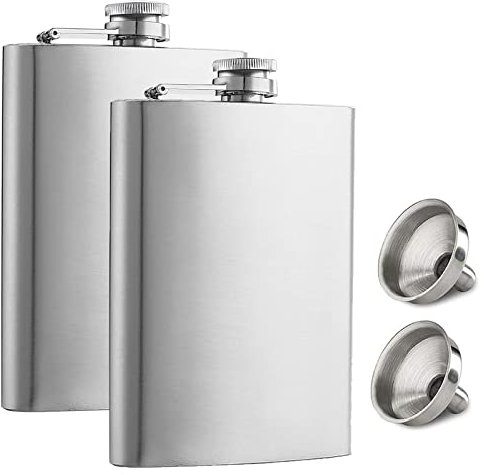 Lot de 2 Flasque Alcool avec Entonnoir, 8oz Flasque de Whisky en 304 Acier Inoxydable, Portable Flasque pour Alcool pour Hommes