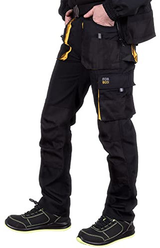 REIS FORECO-T BY46 Pantalon de Travail pour Homme, Protecteur, Anti-coupure, Cargo, 80% Polyester 20% Coton, Noir-Jaune, Taille 62