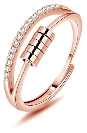 Deyanse Open Rosegold Anxiety Rings Women, 925 Sterling Silver Fidget Rings | Hypoallergenic and Gentle on Skin for Women Girls, Exquisite Matching Jewelry Pieces, Birthday Gift Bring Elegant Sparkle