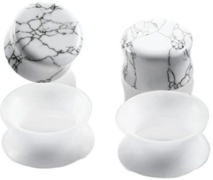 KnBoB Plugg piercing, 4 stycken silikonsten vit turkos och kreolsk flesh tunnel för män kvinnor örontunnel