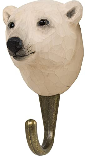 WILDLIFEGARDEN WG4793 Haken Eisbär - Handgeschnitzter Tierhaken aus Holz und Metall - Polartiersammlung
