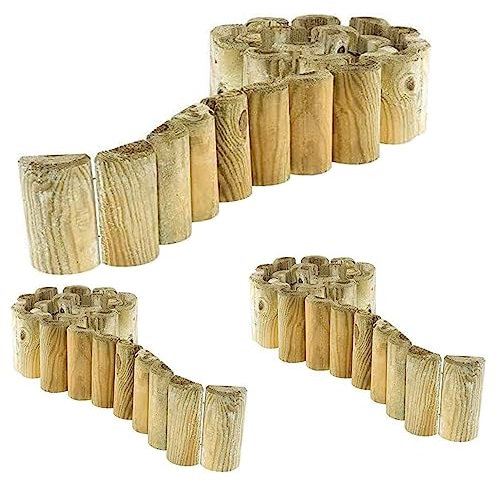 rightclick Pack of 3 Natural Wooden Garden Edging Borders, Log Roll Flexible Lawn Edging, Decorative Garden Fence For Flowerbeds, Grass, Garden & Lawn Edges_ 1.8m x 15cm (3)
