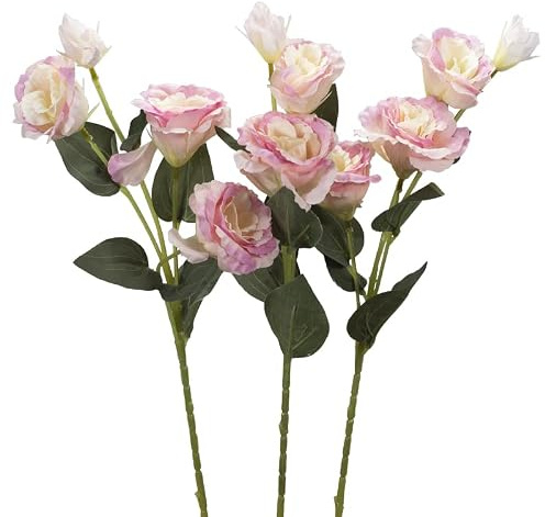 Virsus 3 Fiori Lisianthus Eustoma Artificiali in Tessuto W5-1, 3 steli con 9 fiori aperti e 3 boccioli chiusi, Fiori finti real. per centrotavola, decorazioni, bouquet, Vari Colori (Rosa Chiaro) - M