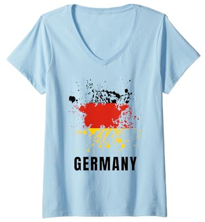 Damen Deutschland Retro Vintage Aquarellfarben Sport Deutschland Flagge Souvenir T-Shirt mit V-Ausschnitt
