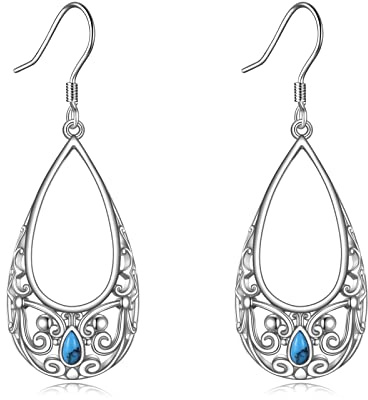 VONALA Türkis Ohrringe Sterling Silber Filigrane Ohrringe für Frauen Filigrane Ohrhänger Türkis Schmuck Geschenke für Frauen Mutter Geburtstag