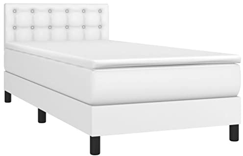 vidaXL Boxspringbett mit Matratze Weiß 100x200 cm Kunstleder