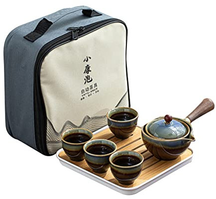 PURPLLE Porcelain Gongfu Tea Set Portable Teapot Set with 360 Rotation Tea Maker and Infuser Portable Gift B