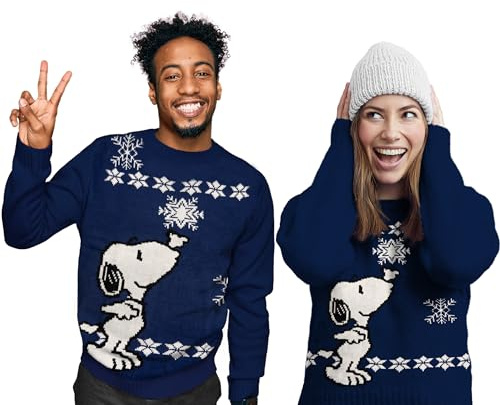 United Labels Snoopy jultröja unisex, blå, vinter stickad tröja, tröja för män och kvinnor, blå, M