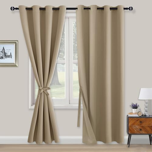 XWZO Blickdichte Vorhänge Verdunklungsvorhänge mit Ösen 2 Stücke Gardienen mit Raffhalter Lichtundurchlässige Vorhänge für Schlafzimmer,WonhzimmerBüro, 220x140 cm, Taupe