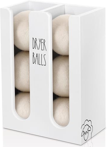 Ukonvi Magnetic Dryer Ball Holder for Laundry Room, Wood Dryer Ball Container Wall Mount, Laundry Dispenser Basket (White)