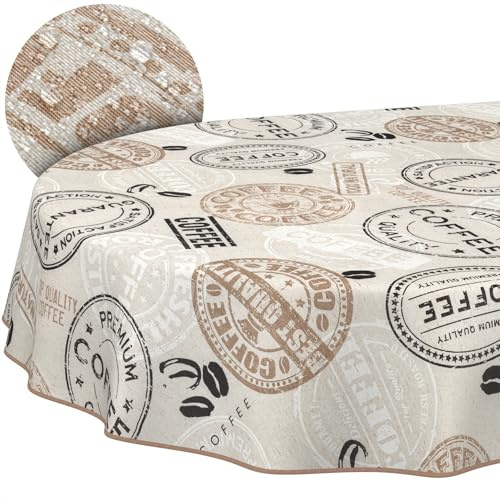 ANRO Tischdecke abwaschbar Kaffee mit Saum oval 180x140 cm In-/Outdoor | mit Saum eingefasst – schmutz- & wasserabweisend, pflegeleicht – waschbar bei 30 °C – ideal für Garten, Terrasse & Esszimmer