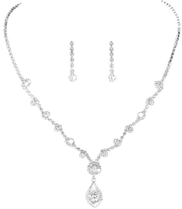 Clataly Braut Hochzeit Halskette Ohrringe Set Silber Kristall Strass Brautschmuck Zubehör für Frauen und Mädchen
