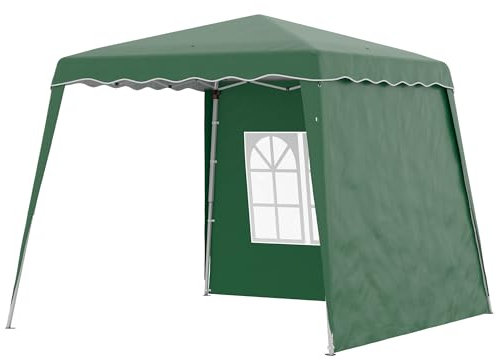 Outsunny 2.4 x 2.4m Pop Up Gazebo Canopy Tent with 2 Sidewalls and Carry Bag, Height Adjustable, UV50+ Party Tent Event Shelter for Garden, Patio, Green