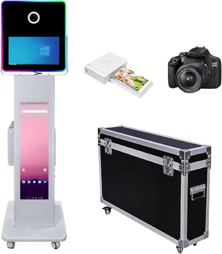 WideMeet 39,6 cm (15,6 Zoll) DSLR-Fotokabinenmaschine mit LCD-Touchscreen, tragbare Kamera, Flugtasche für Hochzeit, Party, Events (weiße Maschine, komplettes Set)
