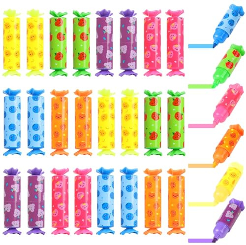 SULOLI 24 Stück Textmarker, Pastellfarben, Mini-Stift, Neon-Textmarker, Filzstifte, zum Ausmalen von Kindern, Bonbons, Textmarker für Haus und Schule