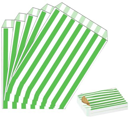 100 st randiga godispåsar: Grön liten sötnos, popcorn, bröd smörgås, kex, återvinningsbara festväskor för mellanmål, godis, tårtgåva, bröllop, födelsedag, jul