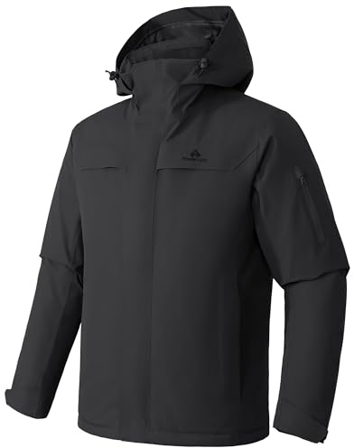 Herren Skijacke Wasserdicht Warm Atmungsaktiv Snowboardjacke Winterjacke mit Kapuze Outdoorjac