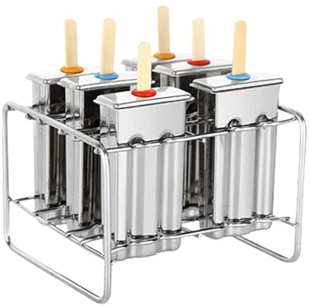 Moldes para paletas de acero inoxidable | Helados caseros - Paletas de metal, acero inoxidable, polos de hielo con soporte, 6 piezas