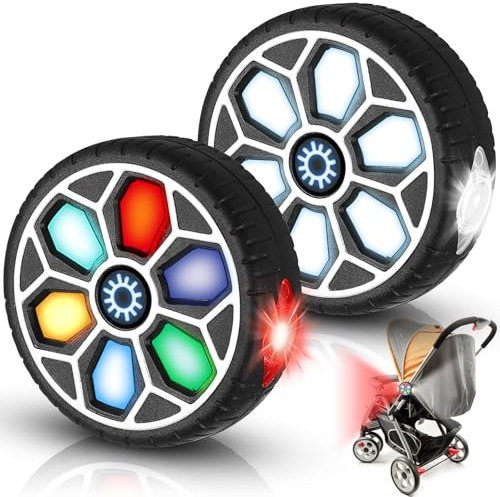 2 Stück Kinderwagen Licht, LED Wasserdichter Kinderwagen Beleuchtung mit 6 Leuchteffekte, Kinderwagenlicht mit Weißem Rotem Licht für Alle Kinderwagen, Baby Geschenk, Kinderwagen Zubehör