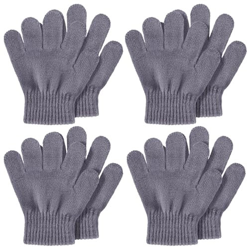 SATINIOR 4 Paar Winter Kinderhandschuhe Kinder Stretch Fäustlinge Warme Baby Strickhandschuhe für Mädchen Jungen(1-4 Jahre,Grau)