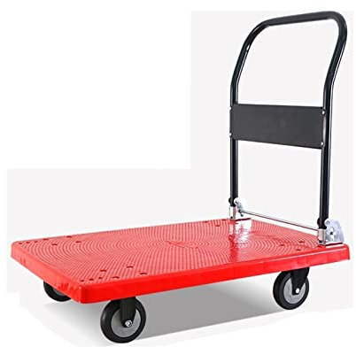 VDQUUACI Pritschenwagen Pritschenwagen Kleiner Plattformwagen mit Kunststoffdeck und Metallgriff Klappwagen Einfache Lagerung und Hohe Tragfähigkeit Rot Robuster Pritschenwagen, Eine Farbe-