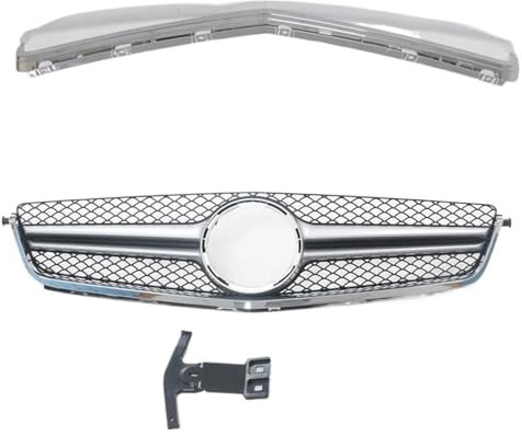DZSLLOOI Kühlergrill Frontgrill Für Benz Für 2008–2011 W204 C-Klasse C63 AMG Nur Mit Rahmenverkleidung Silber/schwarz Auto-Oberstoßstangen-Haubengitter Auto Kühlergrill(Silber)