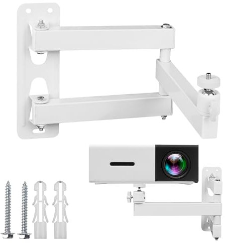 momgyaamz Supporto per Proiettore a Parete in Bianco, Staffa in Metallo Multiangolo Regolabile per Proiettore e Supporto Monitor. Dotato di Interfaccia Vite da 1/4 di Pollice e Braccio Articolato