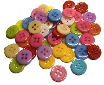 50 hochwertige Kunststoffknöpfe 12mm (1,2cm) bunt rund im zufälligen farblichen Mix Vierlochknöpfe a 1mm je Loch - 4-Loch-Knöpfe zum basteln nähen annähen Bastelknöpfe