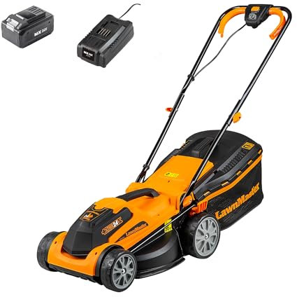 LawnMaster MX 24V 34cm Cordless Lawnmower with MX 24V 4.0Ah Lithium Ion Battery, Fast Charger and Rear Roller. Powerful Battery Lawn Mower for Small to Medium Lawns (34cm Mower)