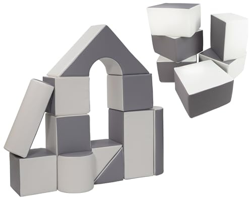 Velinda 17 Großbausteine Schaumstoffbausteine Softbausteine Bauklötze Schloss+Quader-Set (Farbe: weiß,grau)