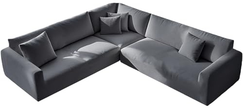 KYJSW L Shape Corner Sofa Cover (Grey,5 Seat-2C2 3 PCS) | Stretch Velvet Sectional Couch Covers 1/5/6/7 Seater Sofa Slipcovers Soft Non-Slip Furniture Protector