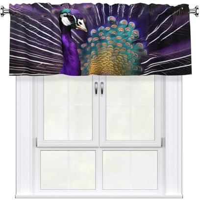 KOUUIP Lila Pfau Druck 45,7 x 137,2 cm Querbehang mit Stangendurchzug für Küche Wohnzimmer Schlafzimmer