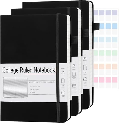 CronElysia A5 Lined Journal Notebooks for Work, 192 Pages, Medium 5.7 x 8.3inch, College Ruled, Vegan Leather Hardcover Journals for Women Men,3 Pack