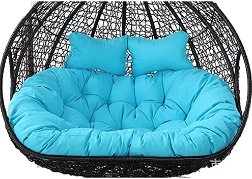 Outdoor Doppel Hängeschaukel Loungesessel mit weichem tiefem Kissen Eierkissen 2-Sitzer Schaukel Stuhl Pad mit Bändern und vollständiger Füllung (Blau)