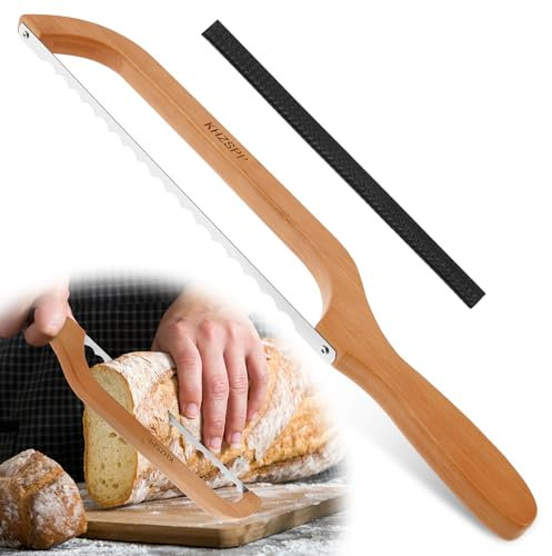 PATNFR Bread Bow Cutter Sourdough Bread Saw Serrated Wooden Baguettes Slicer with Ergonomic Handle Bow Saw Knife Bow Cutter for Sourdough Bagel Baguettes Cake Fruit (Style B)